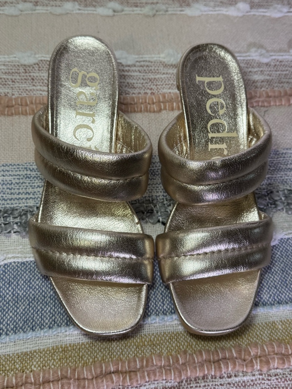 Pedro Garcia Metallic Gold Padded Double-Strap Slide Sandals
